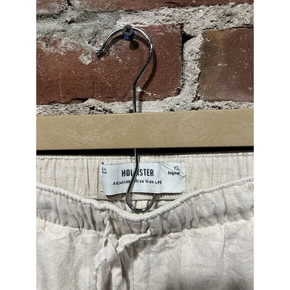 Hollister Womens Beige Linen Adjustable Hi Rise Wide Leg Pants Size XL - Picture 3 of 3